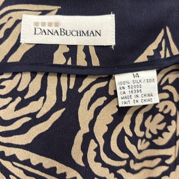 80s 2PC DANA BUCHMAN SILK NAVY & TAN FLORAL FITTED LUXURY TOP & WRAP MAXI SKIRT - Picture 14 of 14